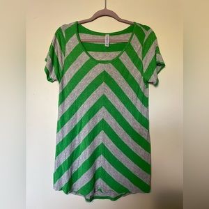 LuLaRoe Grey and Green Striped Classic Tee